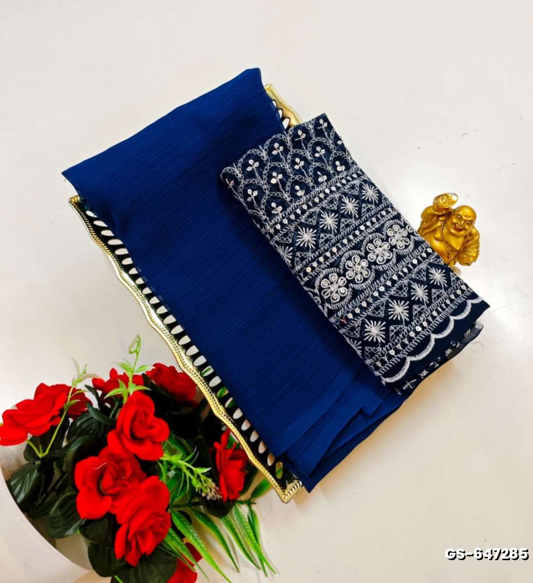 GEORGETTE FANCY SOFT SILK SAREES WITH BLOUSE MODERN FANCY ITEM SAREES - BLUE SHADE (2)