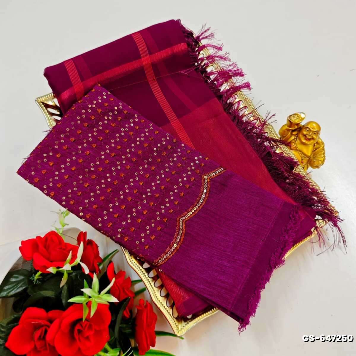 GEORGETTE FANCY SOFT SILK SAREES WITH BLOUSE MODERN FANCY ITEM SAREES - MEJANTA (7)