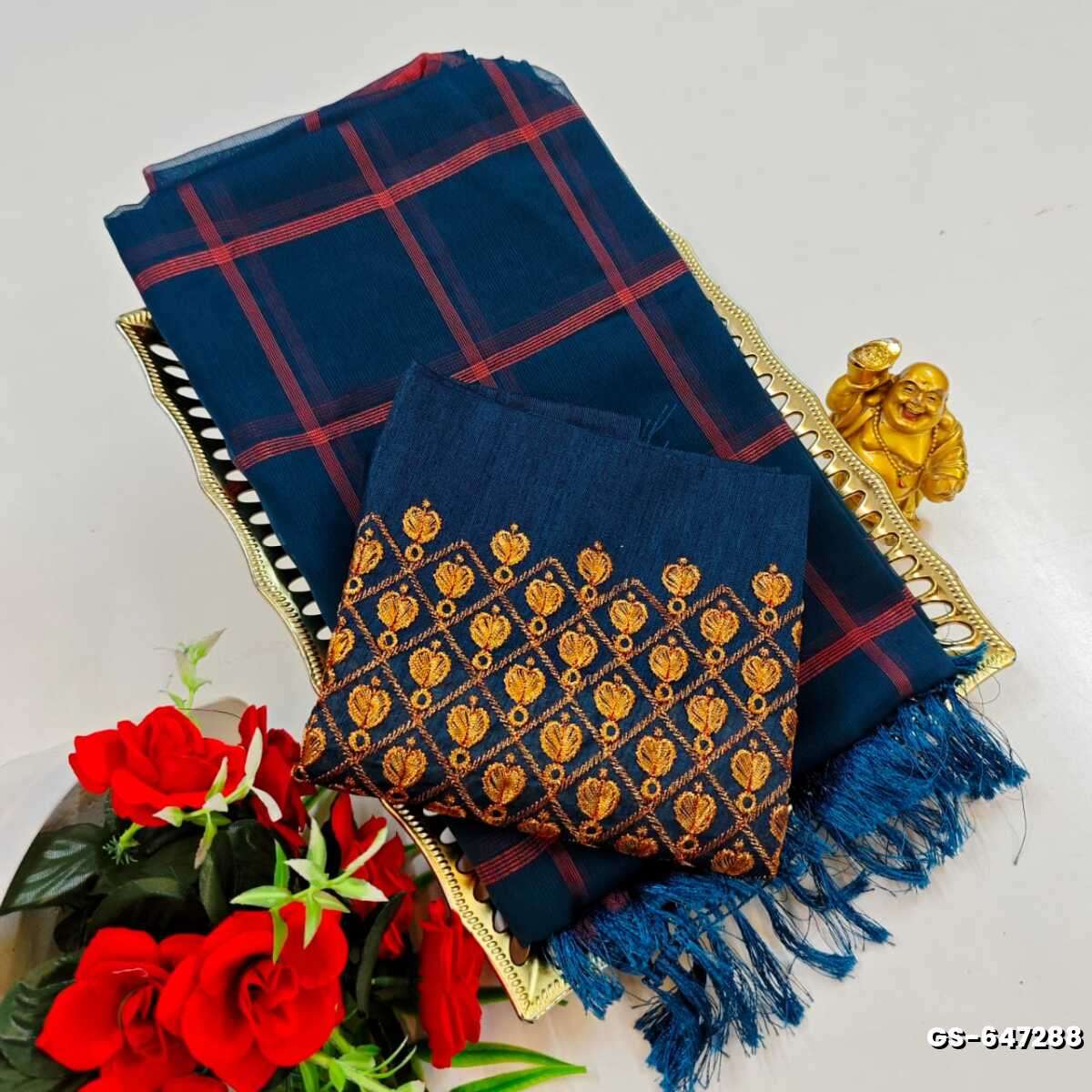 GEORGETTE FANCY SOFT SILK SAREES WITH BLOUSE MODERN FANCY ITEM SAREES - PEACKOK BLUE (9)