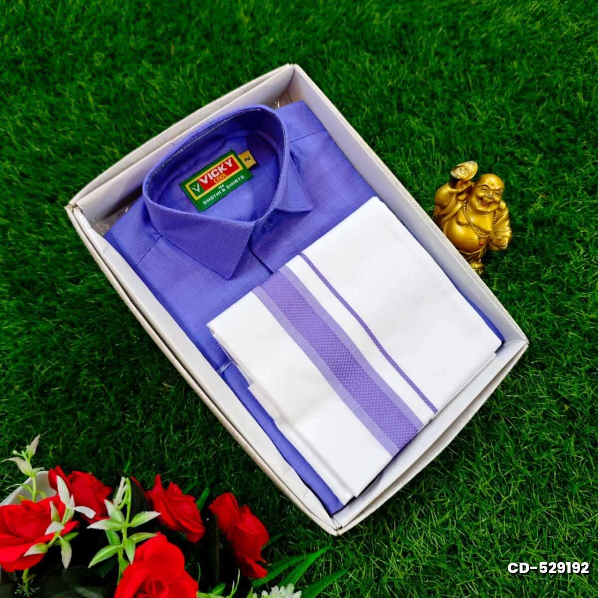 SHIRTS & DHOTIS COMBO FOR MENS ADJUSTABLE DHOTIS WITH COLOUR MATCHING BORDER BEST CHOICE FOR BOYS - LIGHT BLUE N