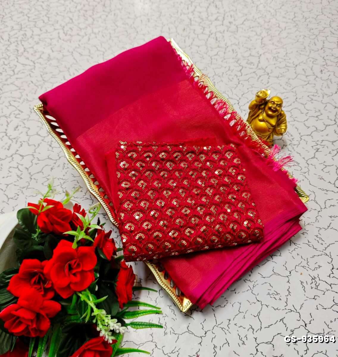 GEORGETTE FANCY SOFT SILK SAREES WITH BLOUSE MODERN FANCY ITEM SAREES - BROWN COLOUR (2)