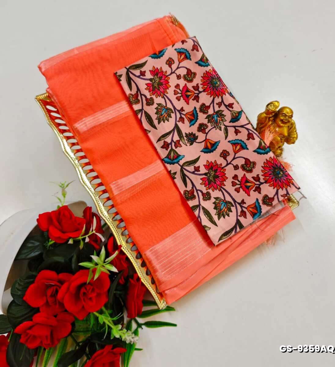 GEORGETTE FANCY SOFT SILK SAREES WITH BLOUSE MODERN FANCY ITEM SAREES - LITE PEACH (2)