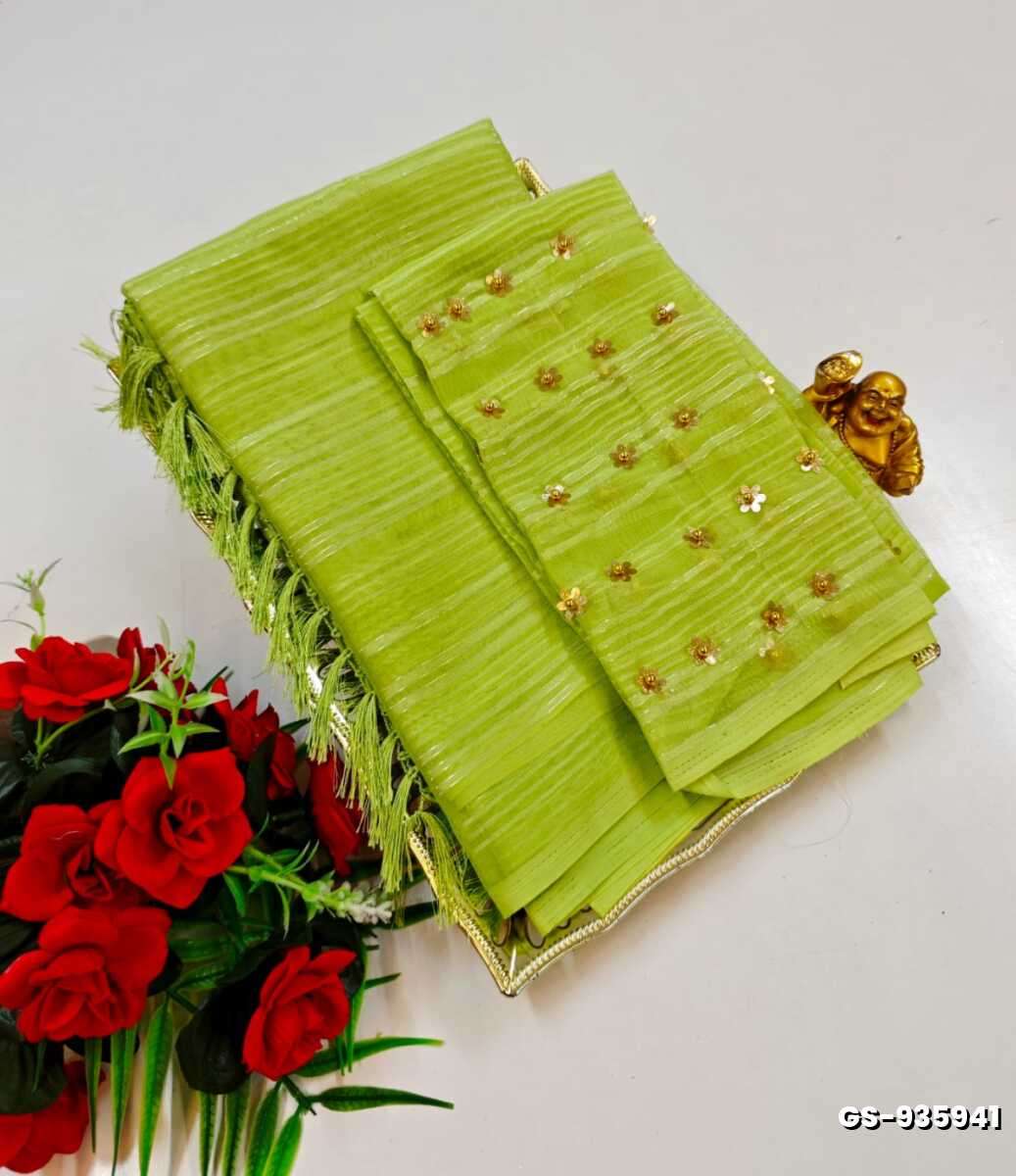 GEORGETTE FANCY SOFT SILK SAREES WITH BLOUSE MODERN FANCY ITEM SAREES - LIGHT GREEN (9)