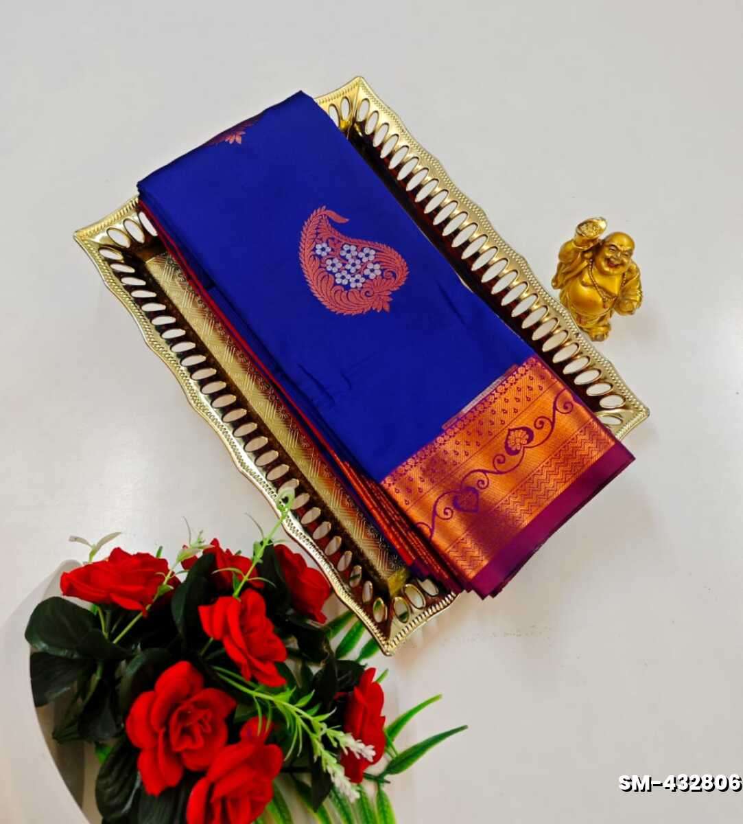A modern take on the multi-colored nature of the meena zari work sarees - ROYAL BLUE