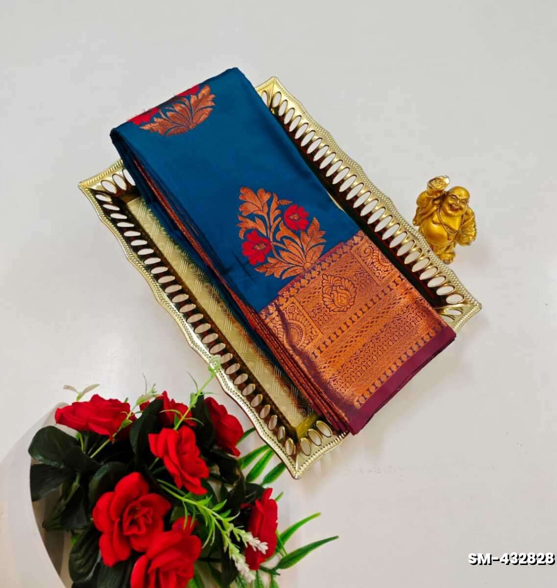 A modern take on the multi-colored nature of the meena zari work sarees - BULE