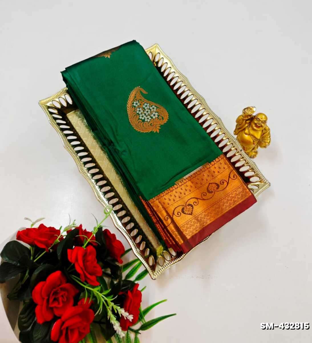 A modern take on the multi-colored nature of the meena zari work sarees - GREEN