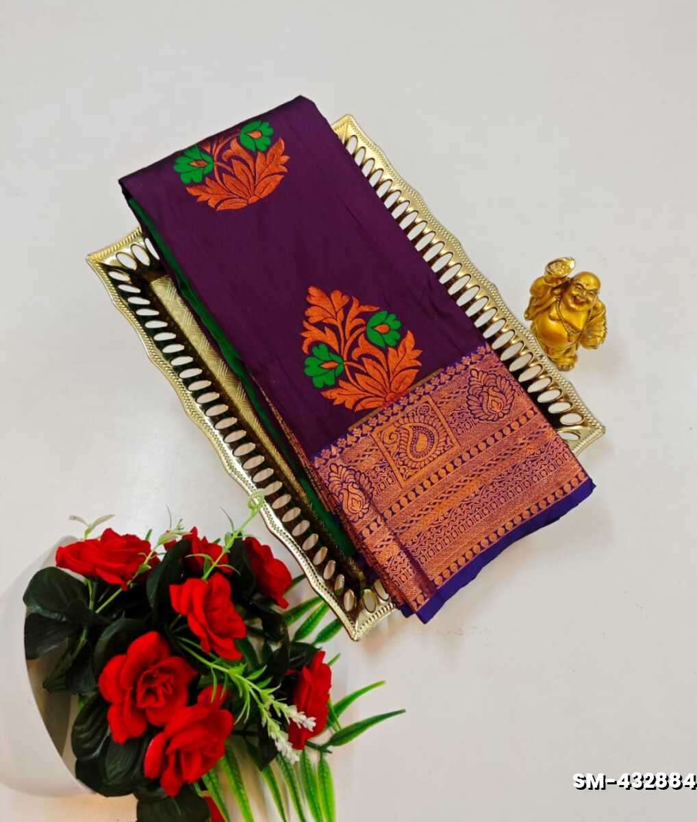 A modern take on the multi-colored nature of the meena zari work sarees - WINE COLOUR