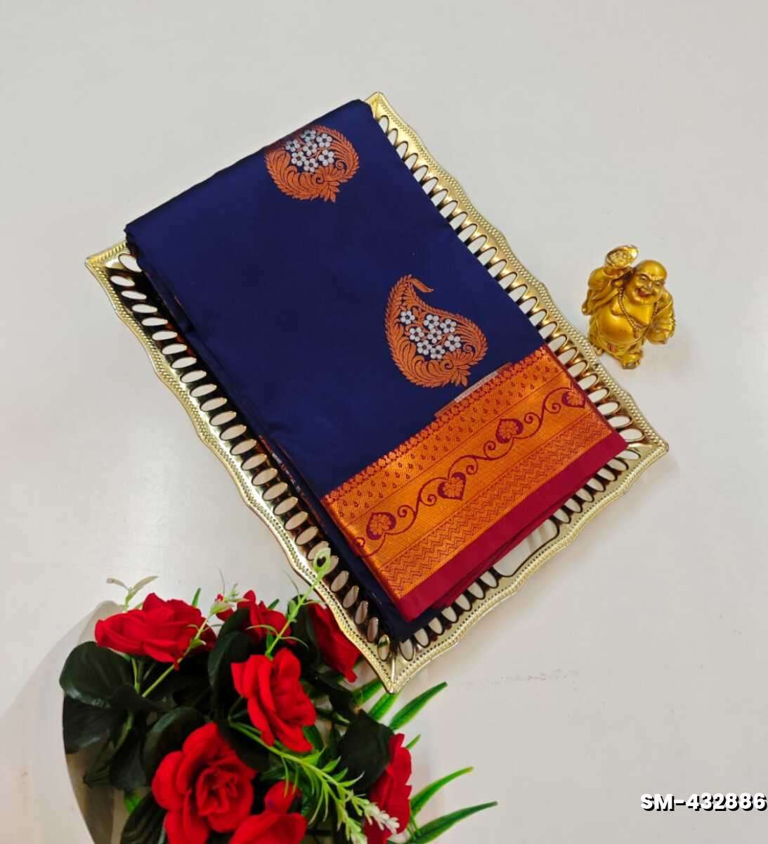 A modern take on the multi-colored nature of the meena zari work sarees - R BLUE