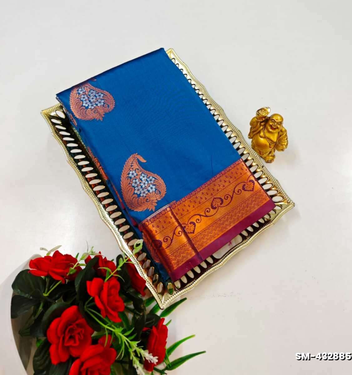 A modern take on the multi-colored nature of the meena zari work sarees - BLUE SHADE