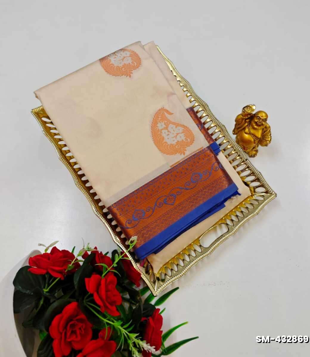 A modern take on the multi-colored nature of the meena zari work sarees - BEIGE COLOUR