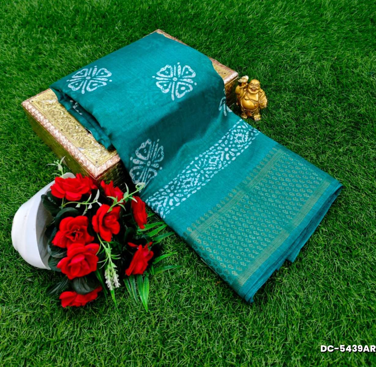 Dailywear cotton sarees premium look lightweight comfortable wear - PEACOCK GREEN