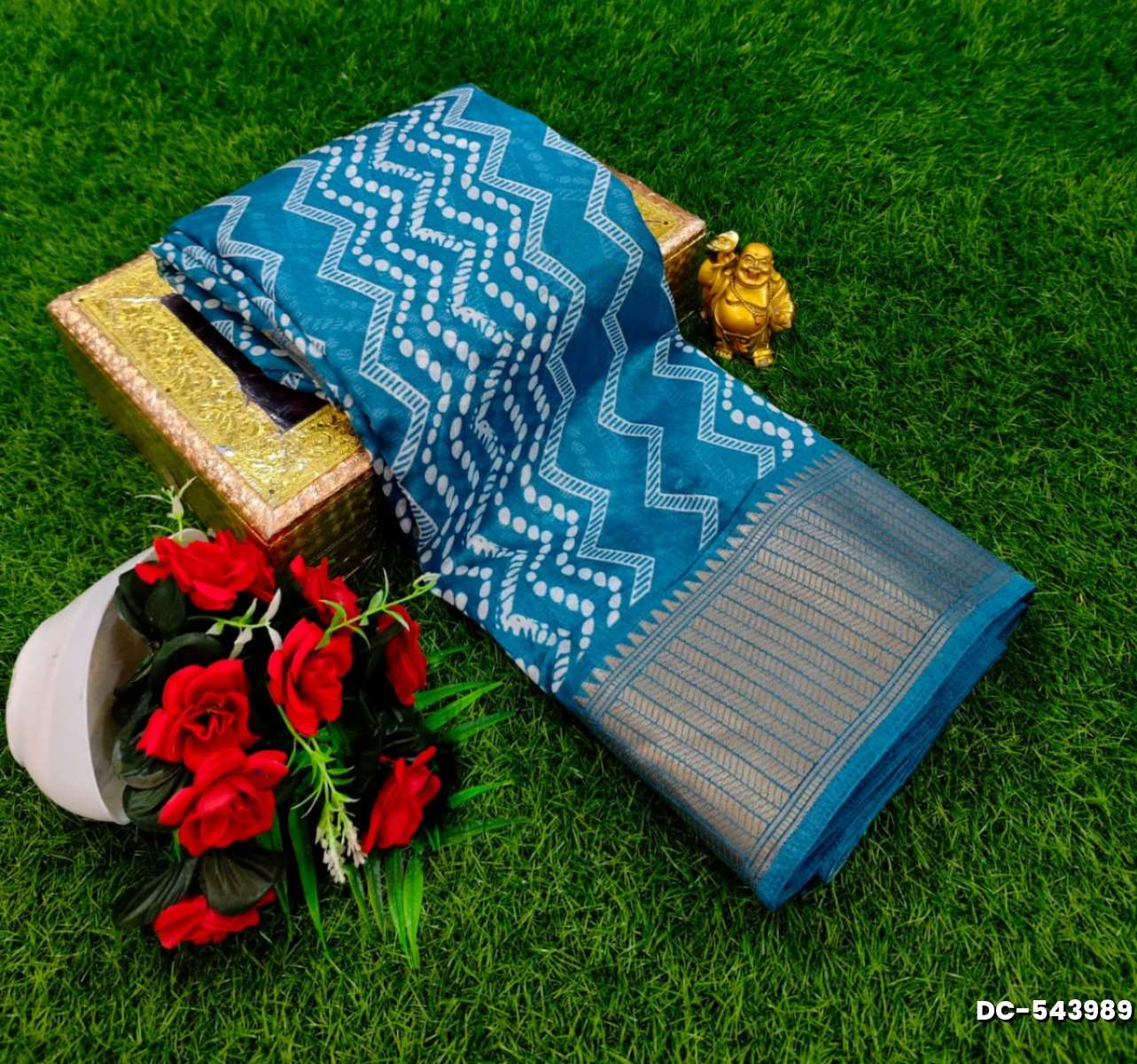 Dailywear cotton sarees premium look lightweight comfortable wear - BLUE COLOUR