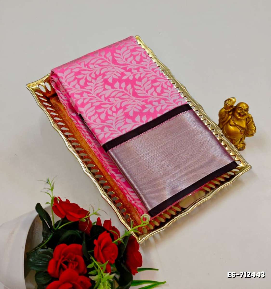 Bridal silk gold silvar and copper zari weave and wedding art silk sarees - LIGHT PINK (17)