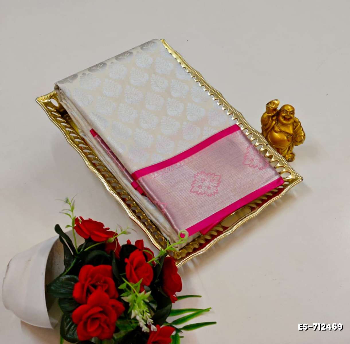 Bridal silk gold silvar and copper zari weave and wedding art silk sarees - BEIGE COLOUR (11)