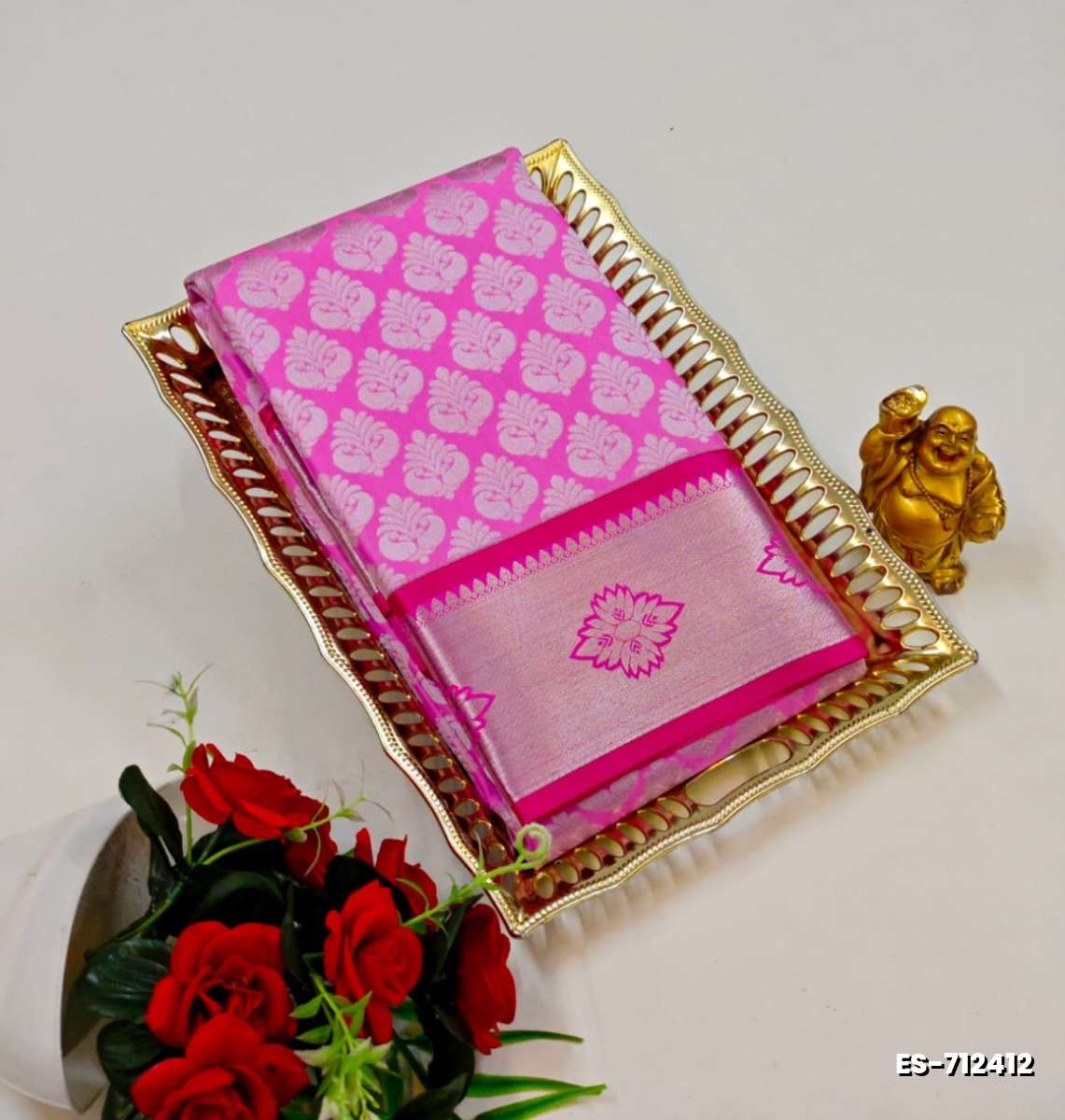 Bridal silk gold silvar and copper zari weave and wedding art silk sarees - PINK (8)