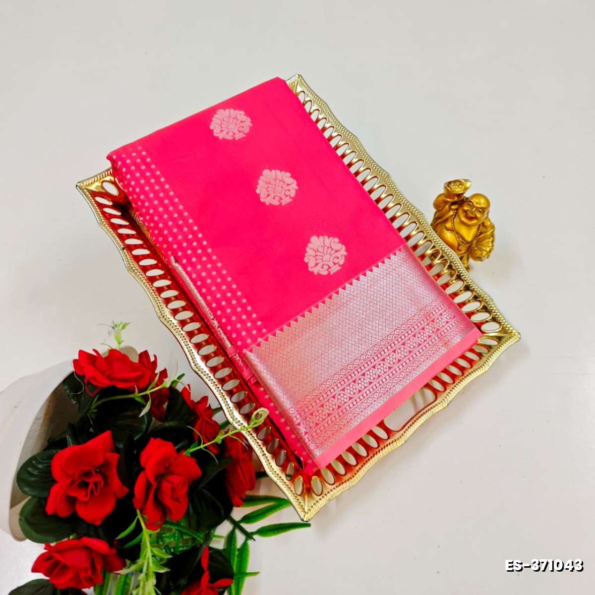 BRIDAL SILK GOLD SILVAR AND COPPER ZARI WEAVE AND WEDDING ART SILK SAREES - LIGHT PINK (19)