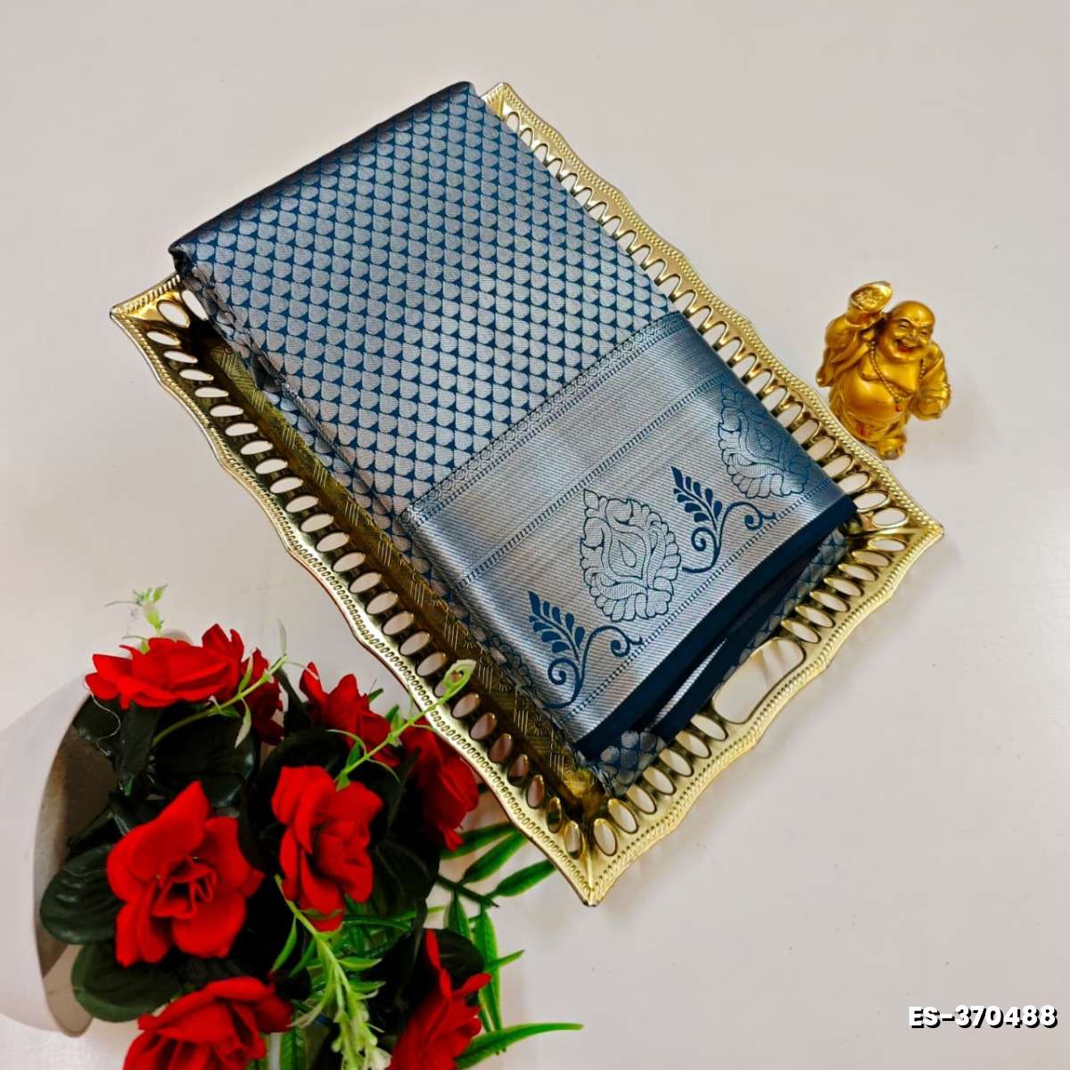 BRIDAL SILK GOLD SILVAR AND COPPER ZARI WEAVE AND WEDDING ART SILK SAREES - PEACKOK BLUE (4)