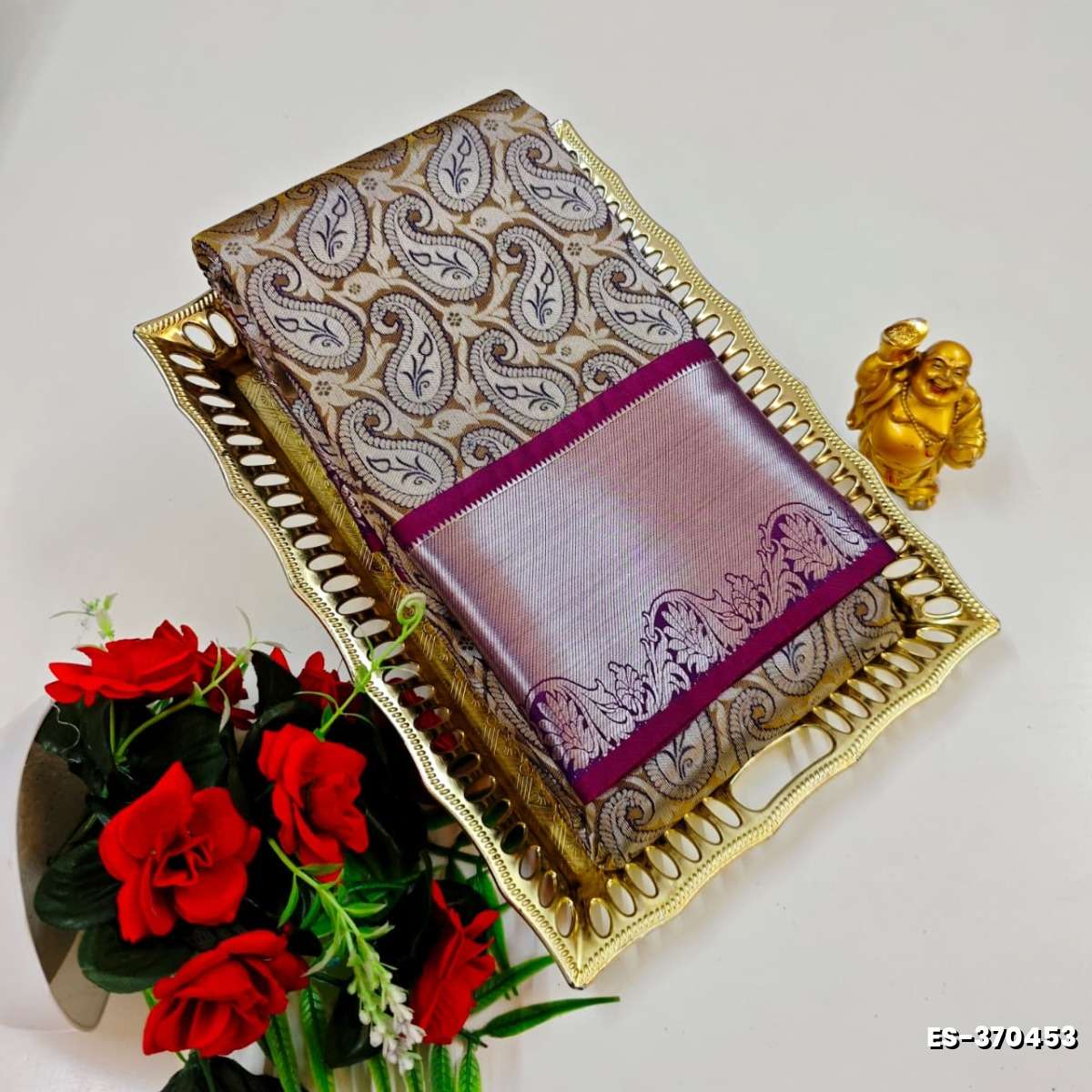 BRIDAL SILK GOLD SILVAR AND COPPER ZARI WEAVE AND WEDDING ART SILK SAREES - BROWN (3)