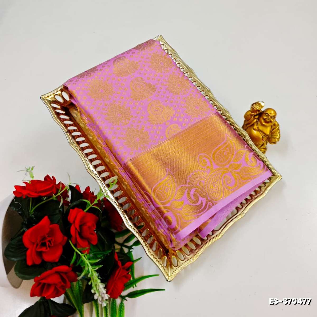BRIDAL SILK GOLD SILVAR AND COPPER ZARI WEAVE AND WEDDING ART SILK SAREES - MAUVE COLOUR (7)