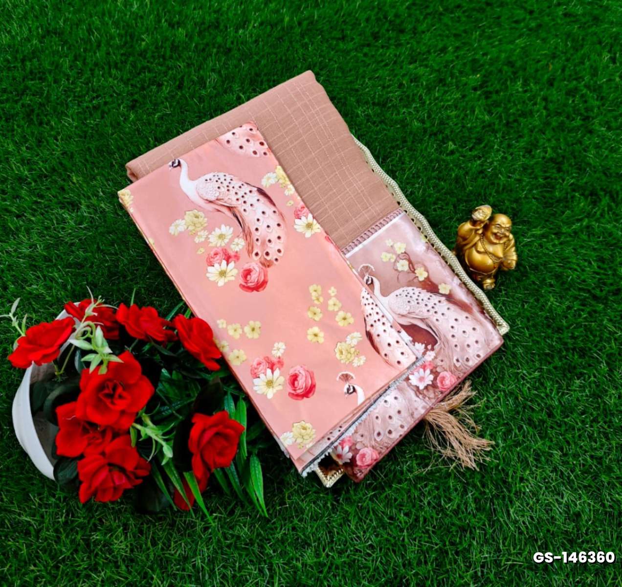 GEORGETTE FANCY SOFT SILK SAREES WITH BLOUSE  PEACOCK DESIGN MODERN FANCY ITEM SAREES - CREAM COLOR