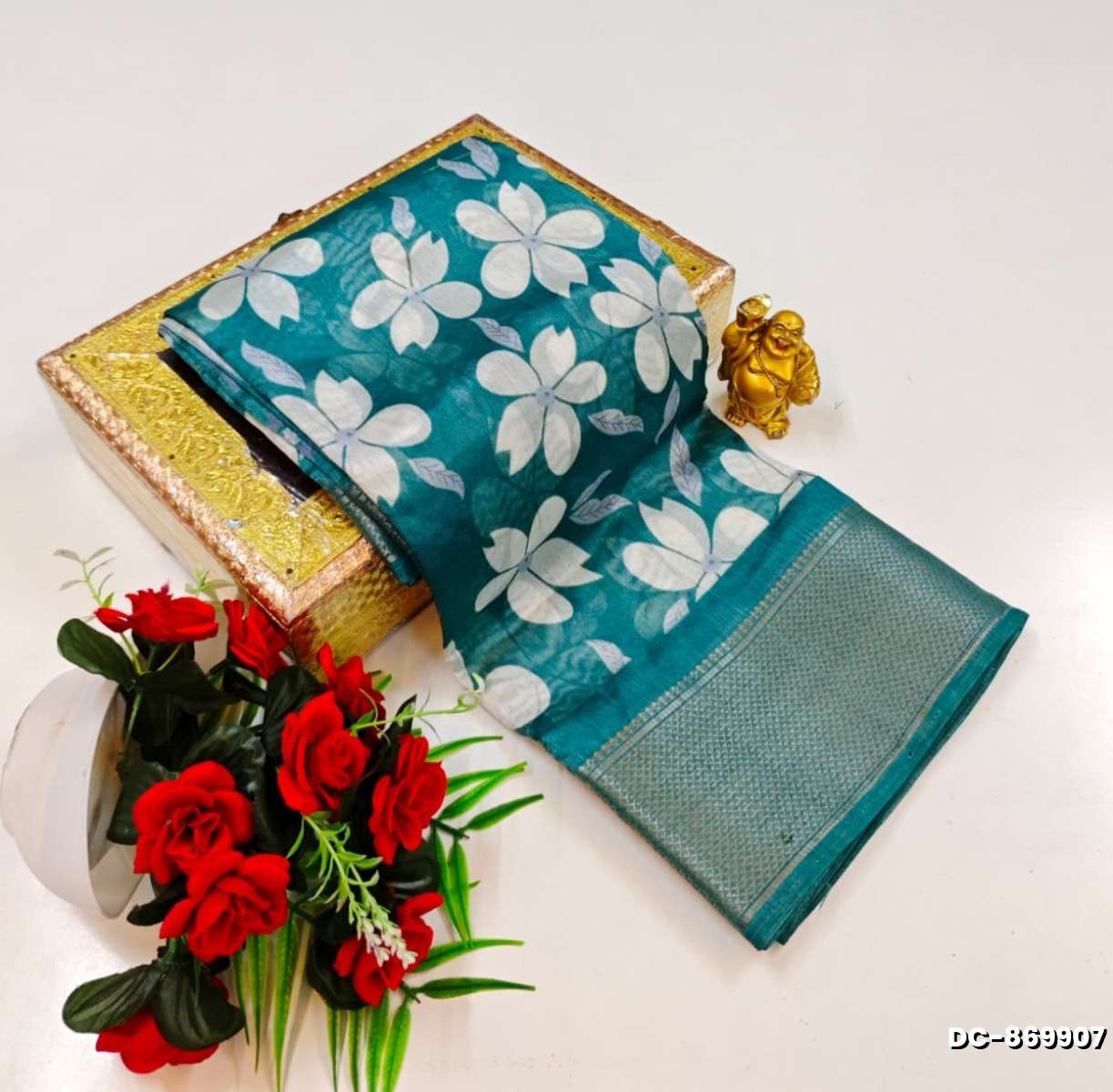 Dailywear cotton sarees premium look lightweight comfortable wear - TEAL COLOUR (4)