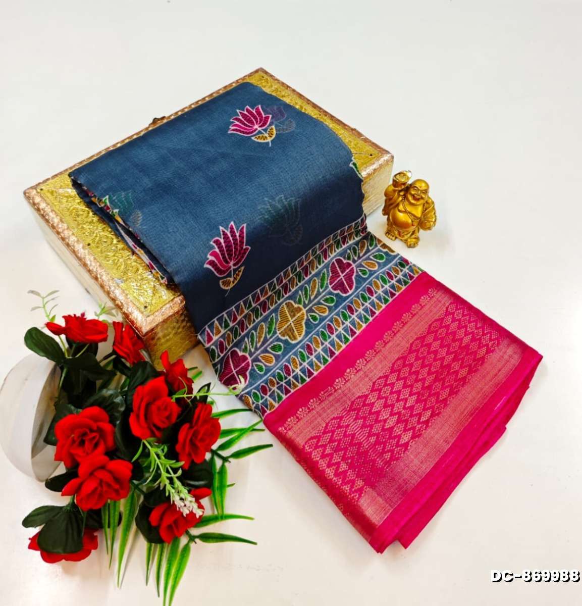 Dailywear cotton sarees premium look lightweight comfortable wear - PEACKOK BLUE (5)