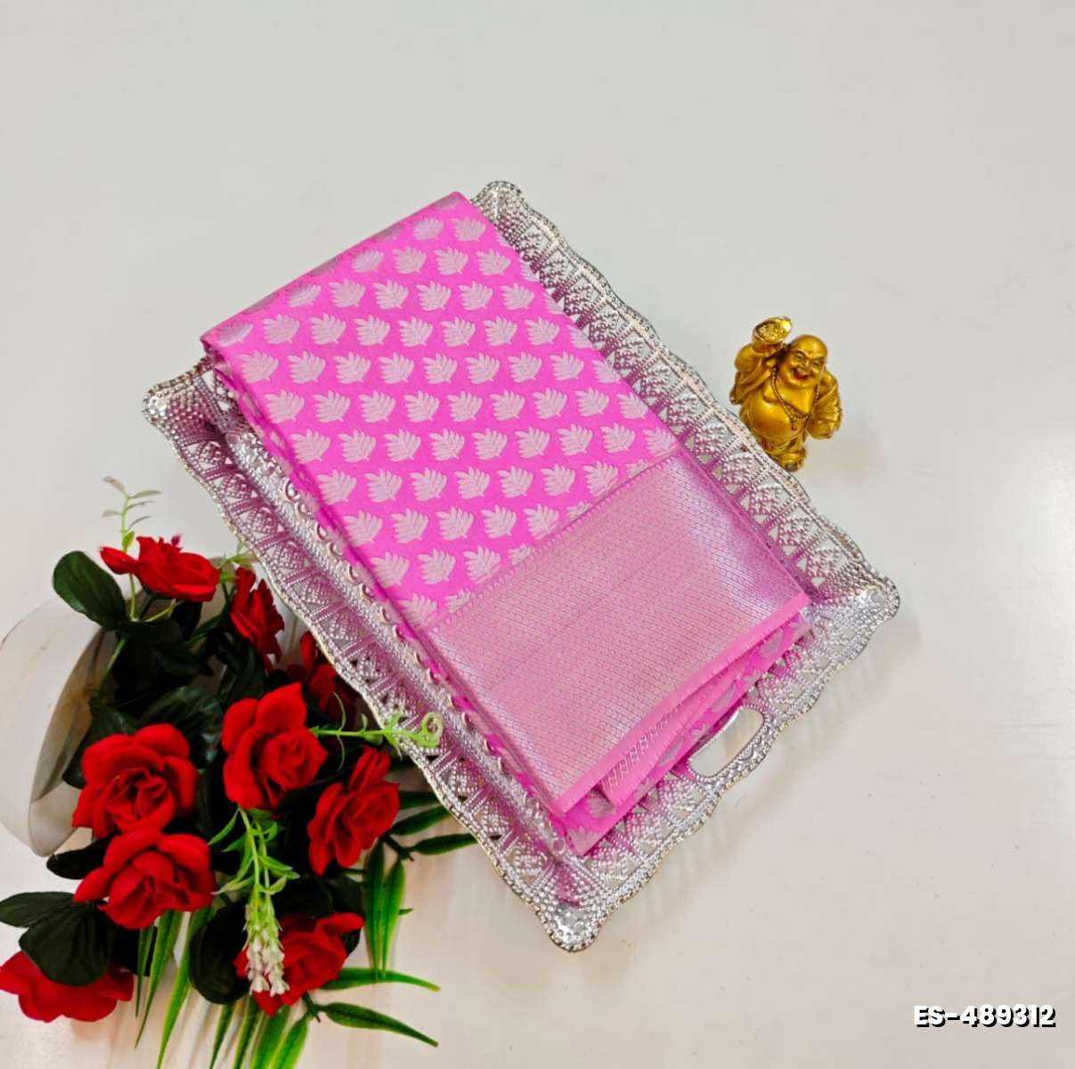 BRIDAL SILK GOLD SILVAR AND COPPER ZARI WEAVE AND WEDDING ART SILK SAREES - PINK (9)