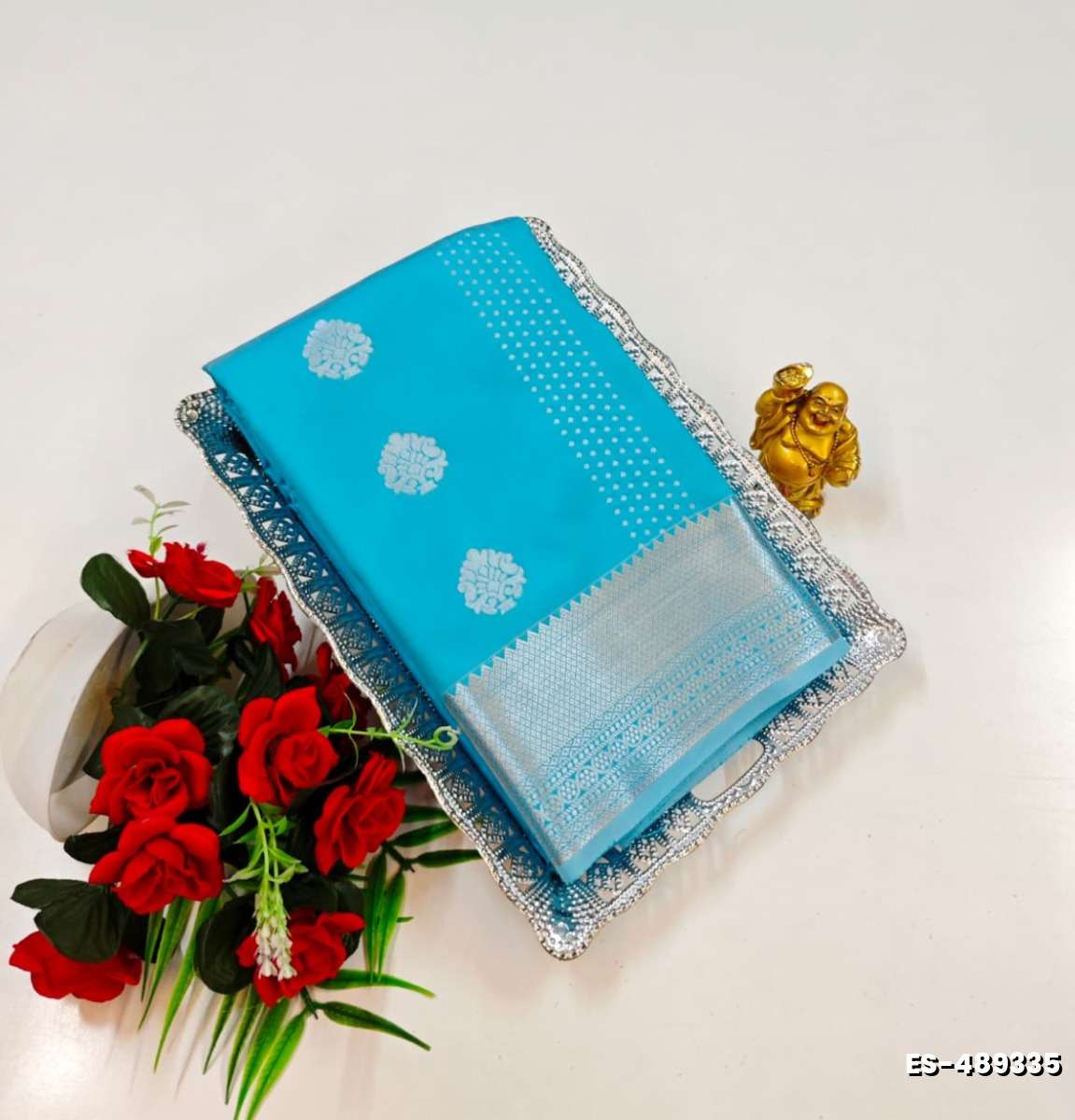 BRIDAL SILK GOLD SILVAR AND COPPER ZARI WEAVE AND WEDDING ART SILK SAREES - DARK SKY BLUE (2)