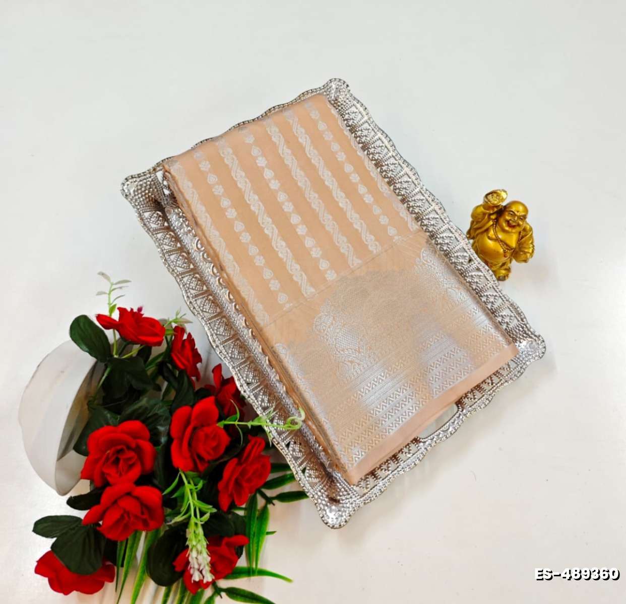 BRIDAL SILK GOLD SILVAR AND COPPER ZARI WEAVE AND WEDDING ART SILK SAREES - CREAM COLOR (8)