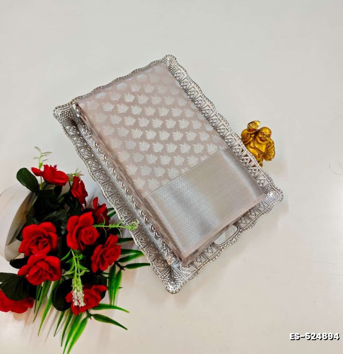 BRIDAL SILK GOLD SILVAR AND COPPER ZARI WEAVE AND WEDDING ART SILK SAREES - CHOCOLATE COLOR (10)