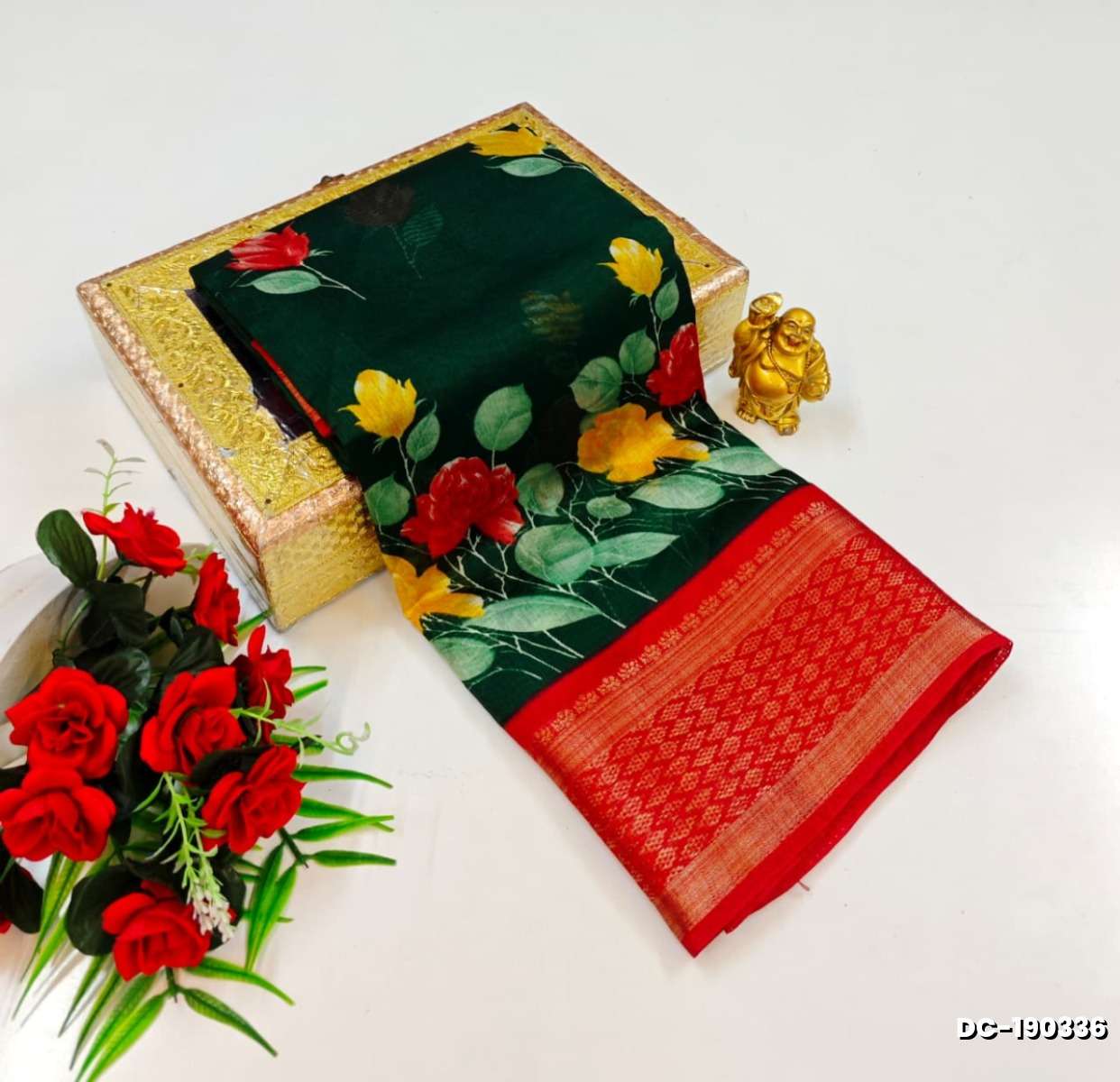 Dailywear cotton sarees premium look lightweight comfortable wear - BOTTLE GREEN (12)