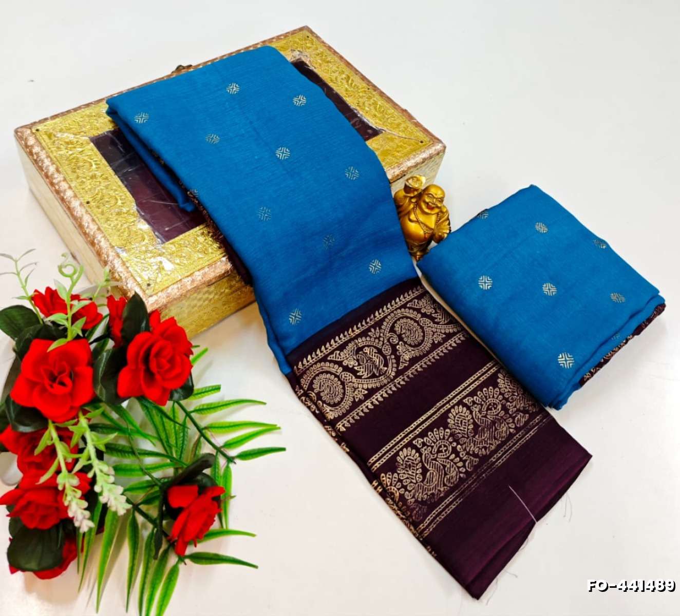 Designer party wear chiffon foil print saree - BLUE COLOUR (3)