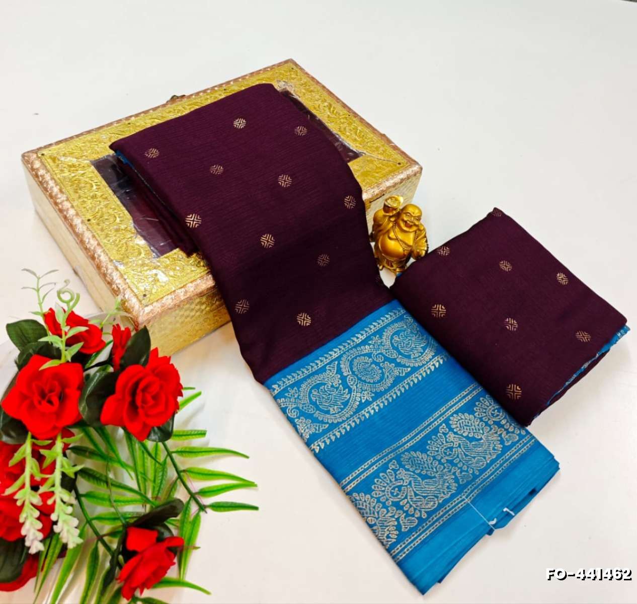 Designer party wear chiffon foil print saree - MAROON COLOR
