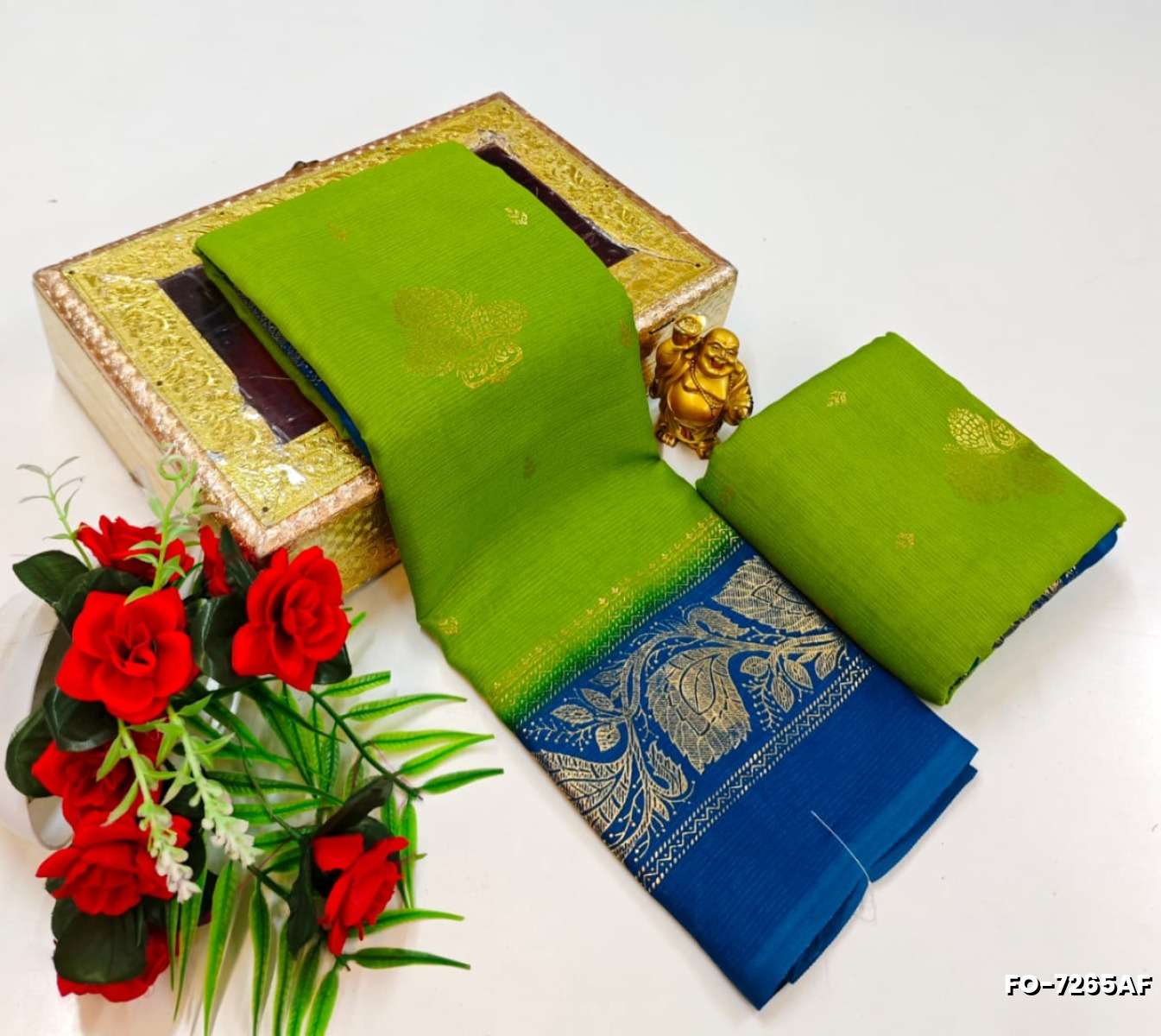 Designer party wear chiffon foil print saree - LEMON GREEN N (1)