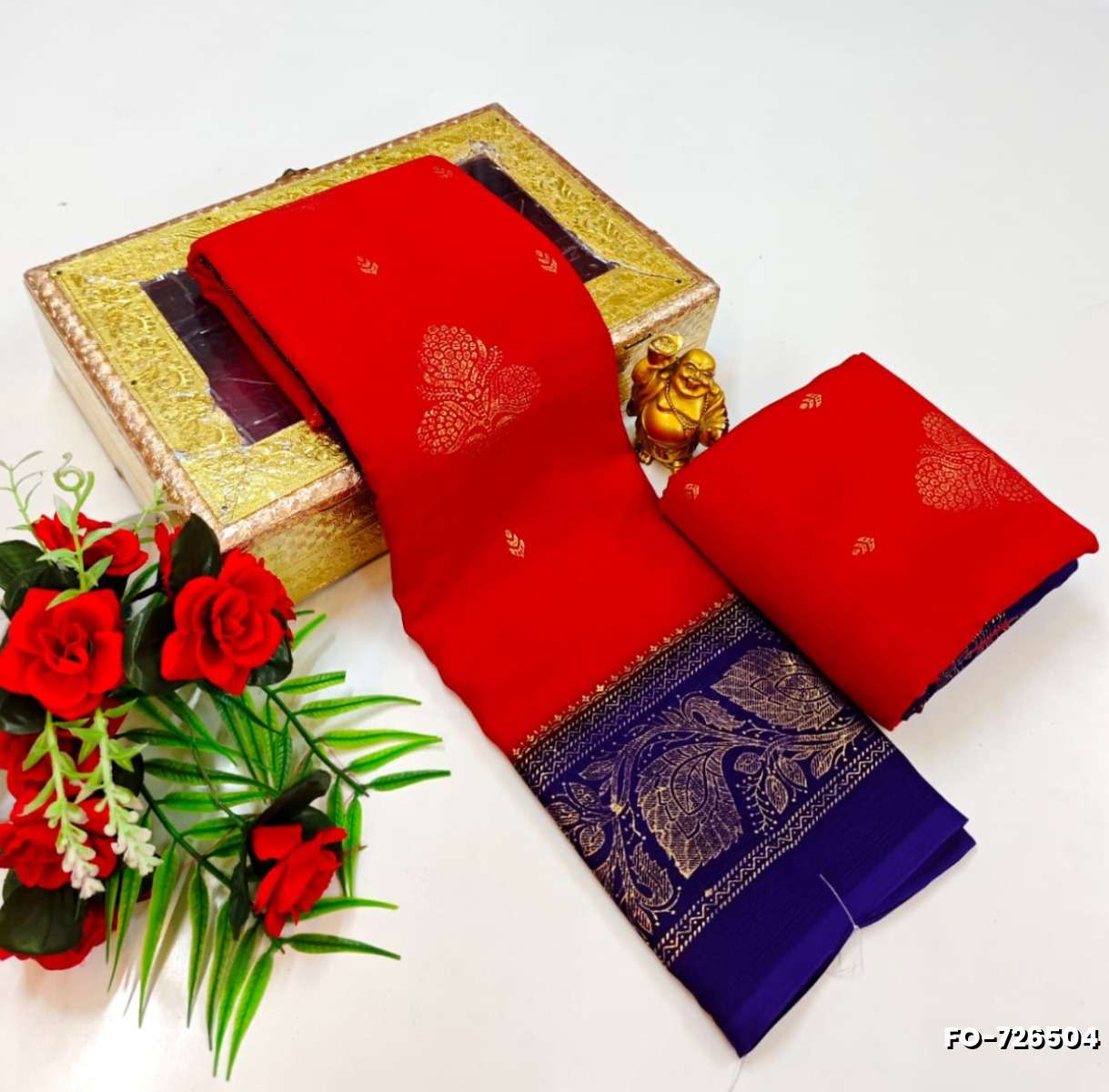 Designer party wear chiffon foil print saree - RED (6)