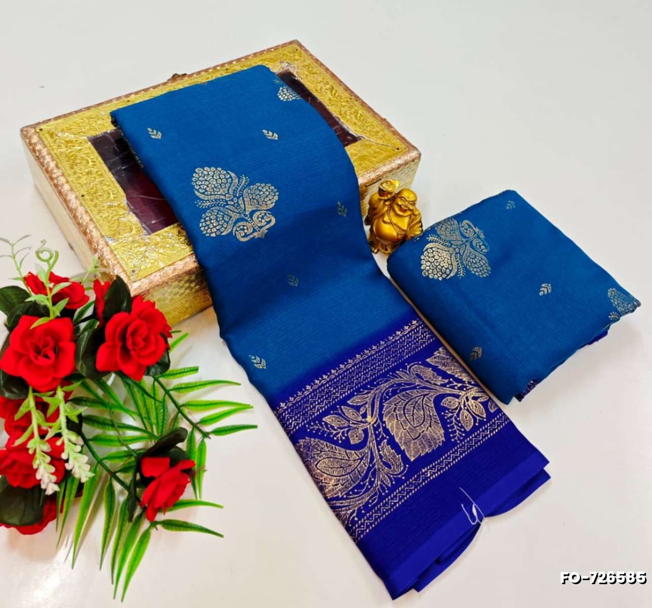 Designer party wear chiffon foil print saree - BLUE SHADE (1)