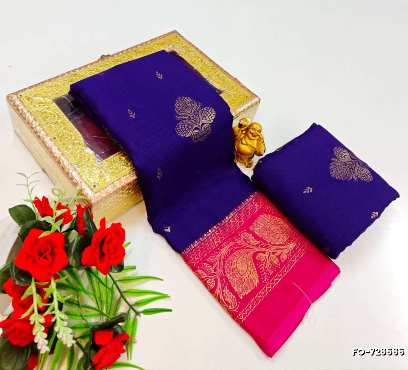 Designer party wear chiffon foil print saree - INDIGO COLOUR