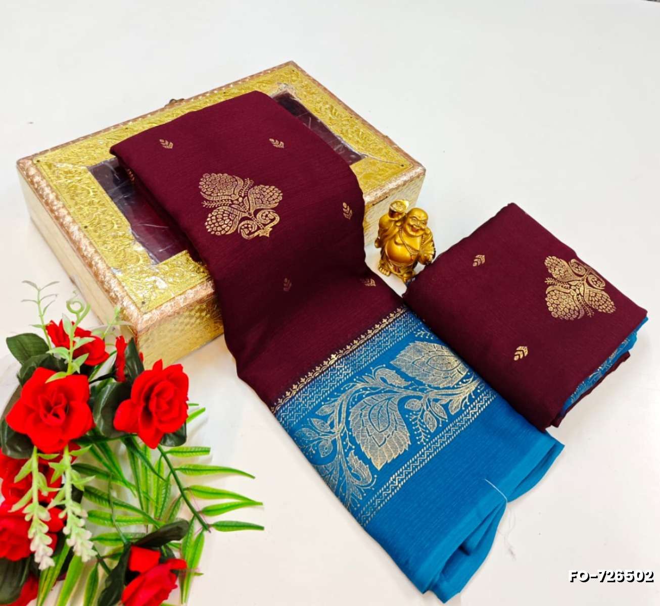 Designer party wear chiffon foil print saree - MERUN (1)