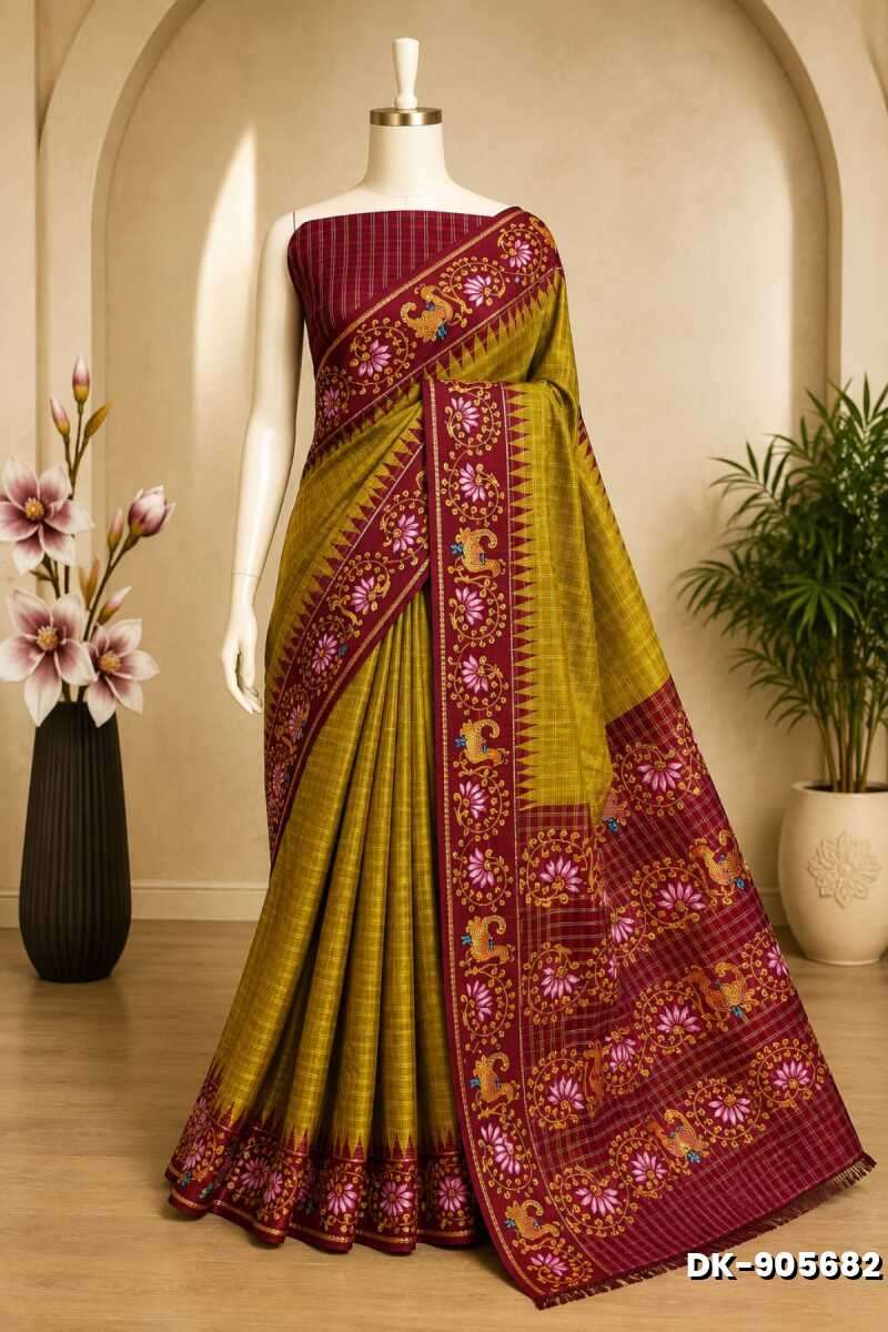 DIGITAL PRINTING DOLA SILK COTTON SAREES - METALLIC GOLD