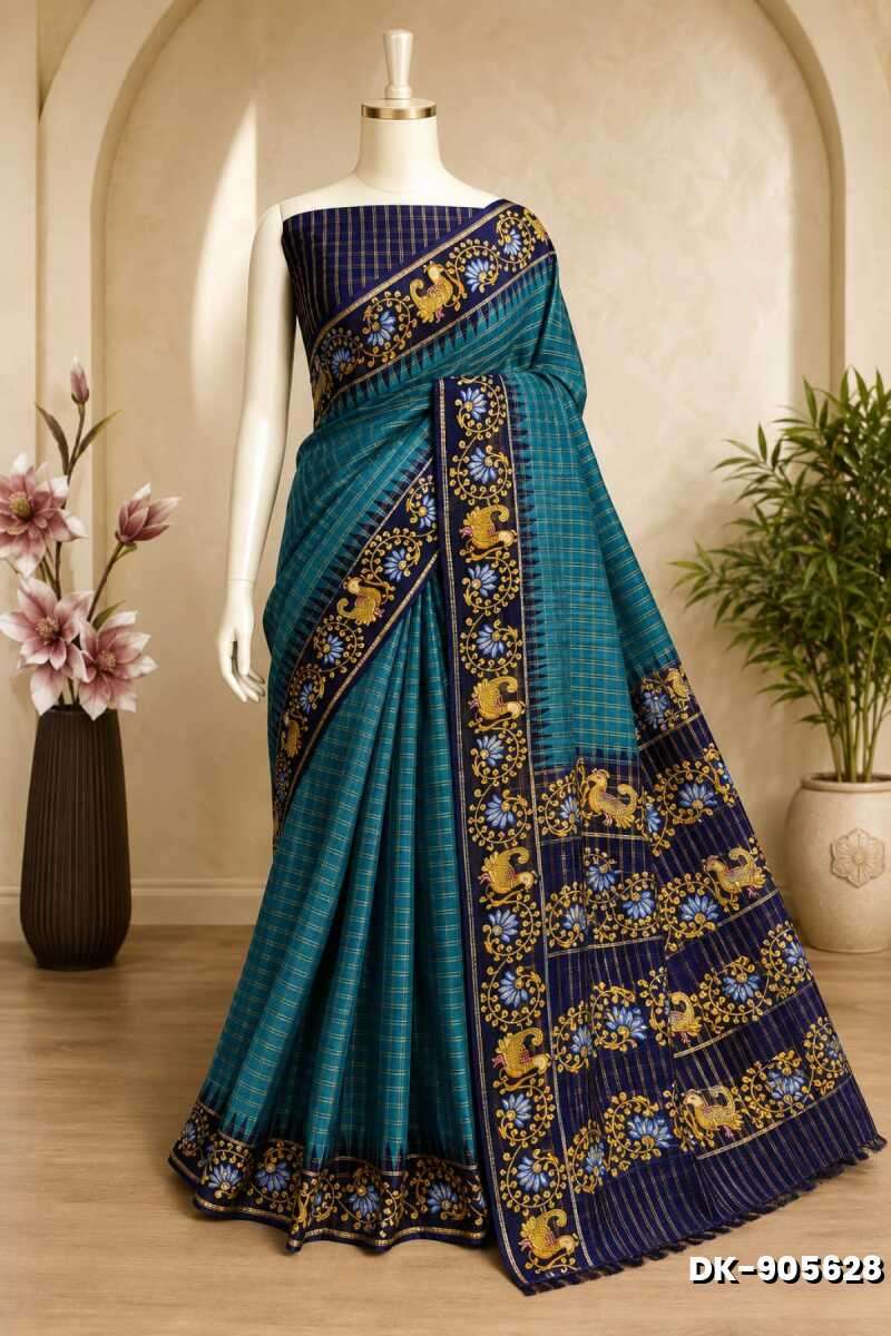 DIGITAL PRINTING DOLA SILK COTTON SAREES - BULE (1)