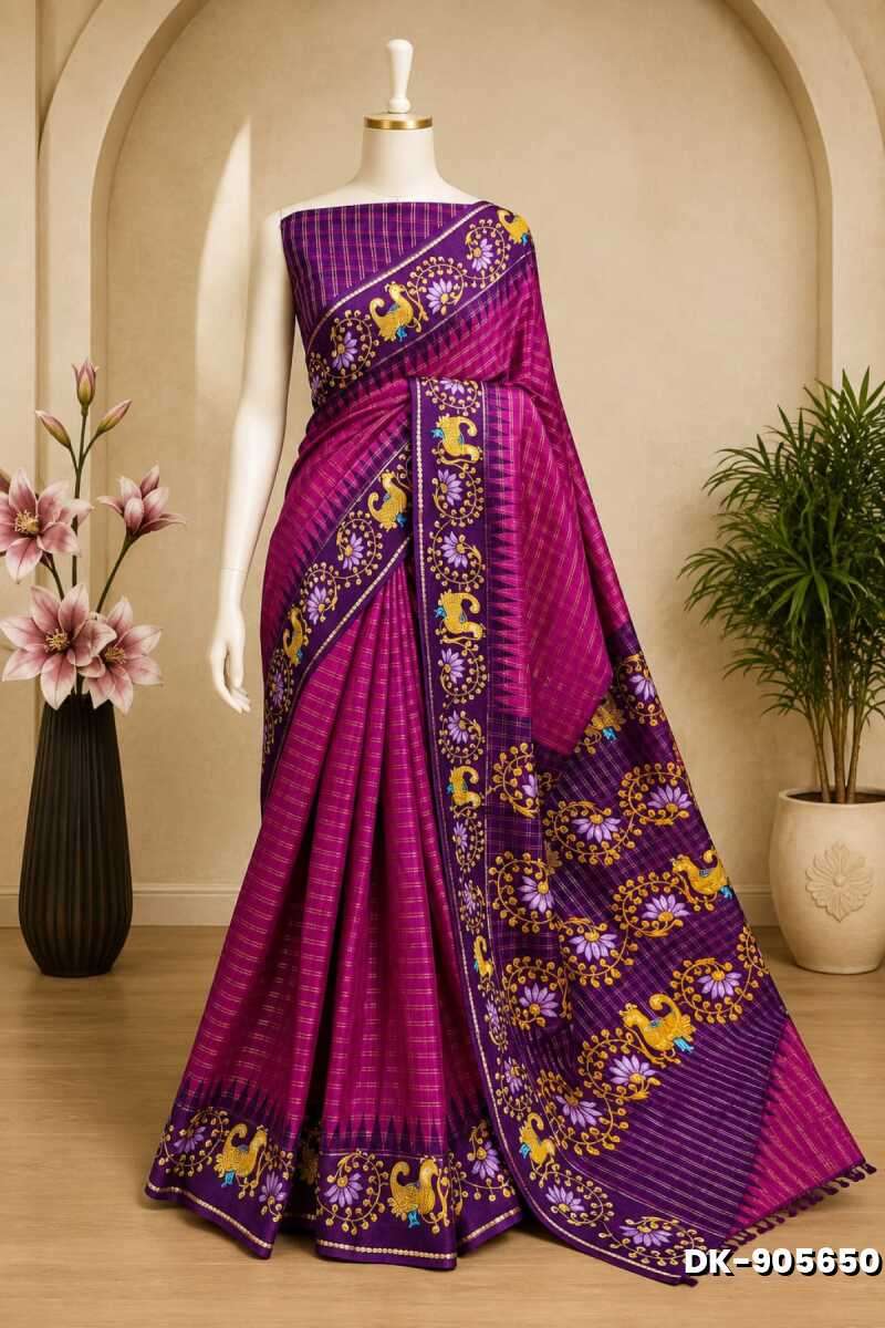 DIGITAL PRINTING DOLA SILK COTTON SAREES - MEJANTA