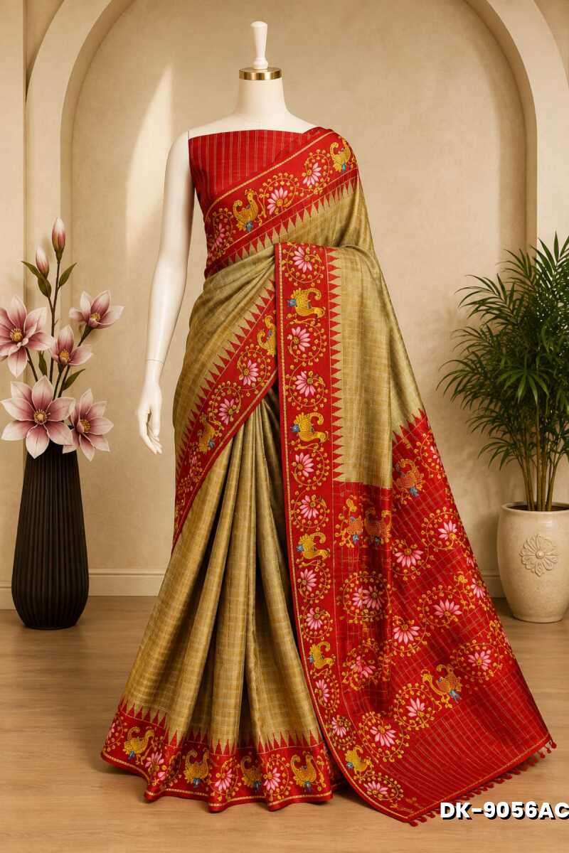 DIGITAL PRINTING DOLA SILK COTTON SAREES - LIGHT GOLD