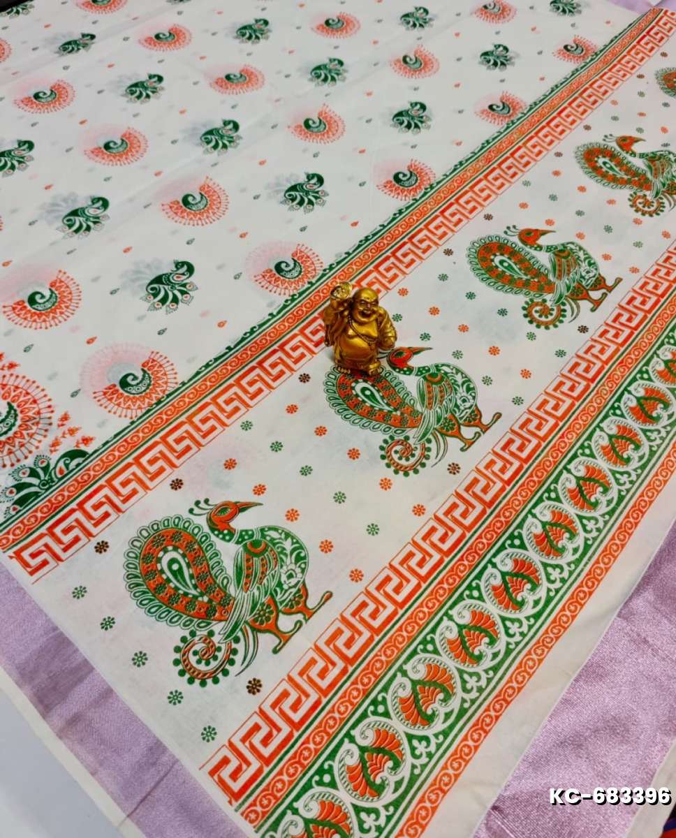TRENDING KERALA SPECIAL FULL WORK EMBOSSED DIGITAL PRINTINGSAREE COLLECTIONS - WHITE N