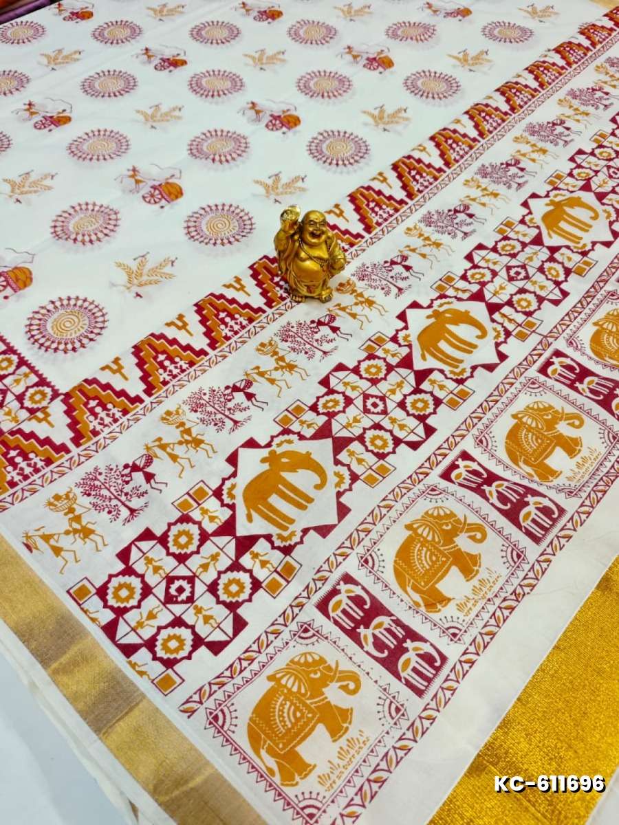 TRENDING KERALA SPECIAL FULL WORK EMBOSSED DIGITAL PRINTING SAREE COLLECTIONS - WHITE N (2)