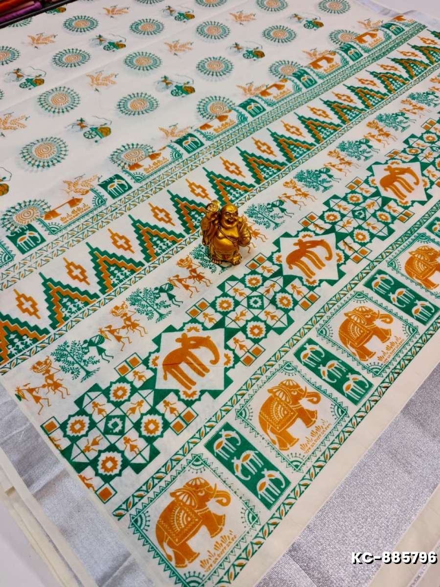 TRENDING KERALA SPECIAL FULL WORK EMBOSSED DIGITAL PRINTINGSAREE COLLECTIONS - WHITE N (1)