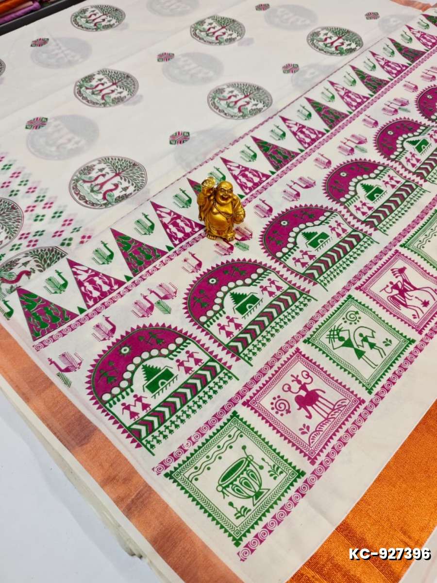 TRENDING KERALA SPECIAL FULL WORK EMBOSSED DIGITAL PRINTING SAREE COLLECTIONS - WHITE N (3)