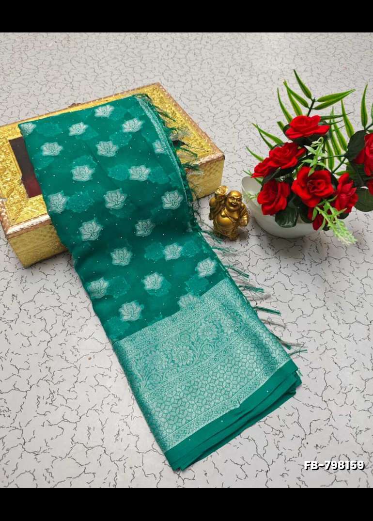 Premium banarasi silk saree with heavy silver zari & stone work saree ...