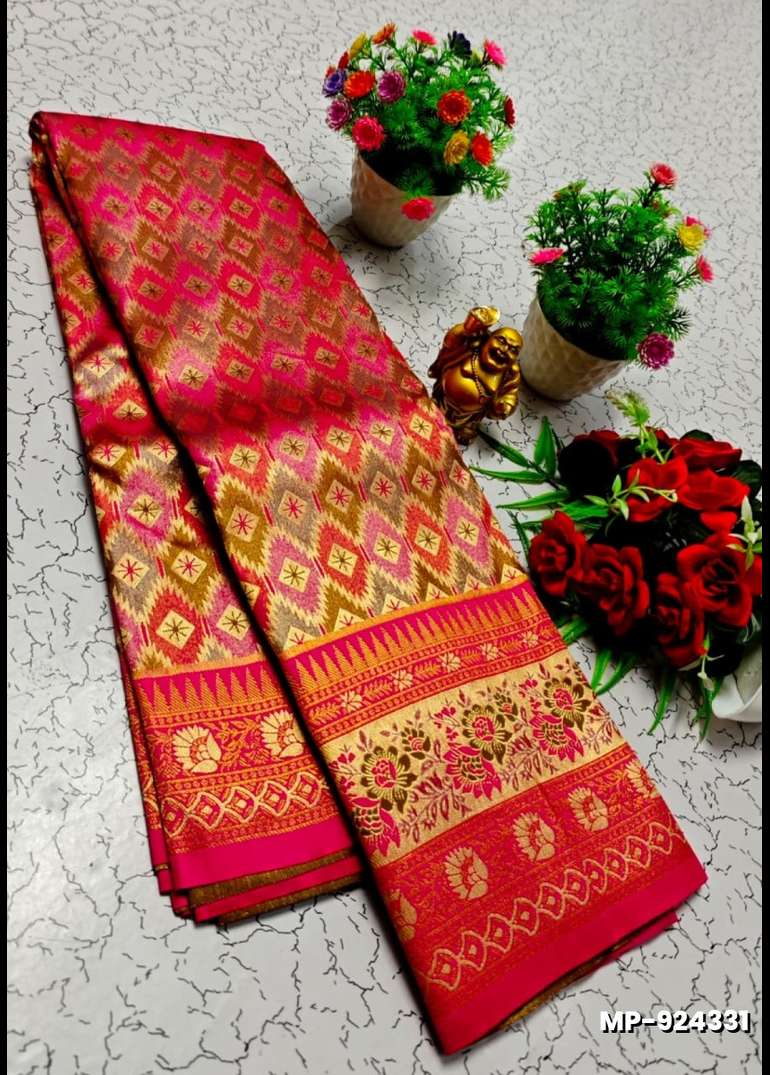 Bridal silk gold silvar and copper zari weave and wedding art silk suba ...