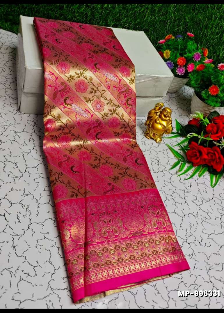 Bridal silk gold silvar and copper zari weave and wedding art silk suba ...