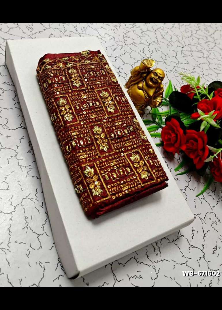Luxurious heavy work blouse fabric with floral goldwork jaal border ...